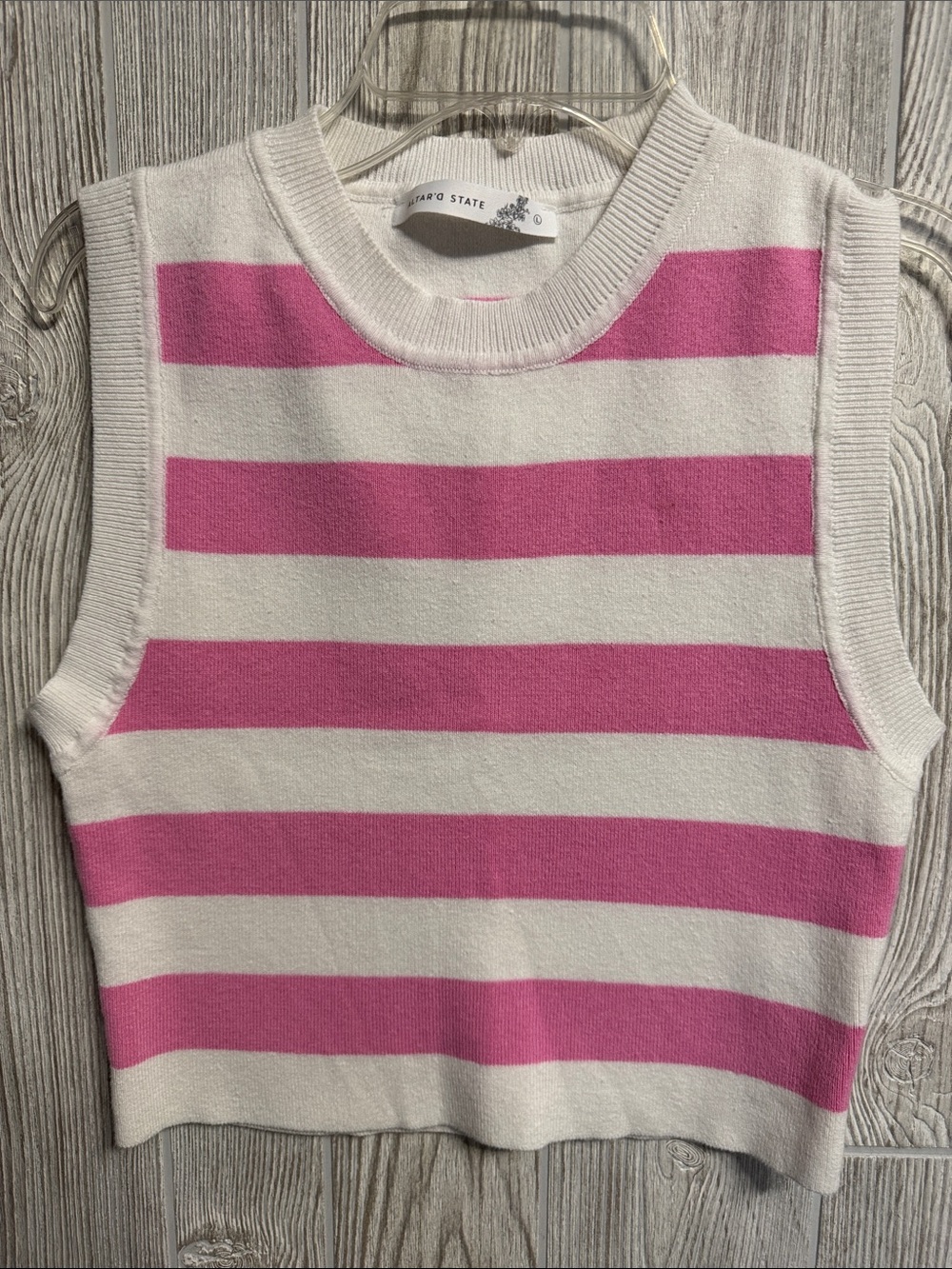 Altar'd State Pink & Cream Striped Knit Tank